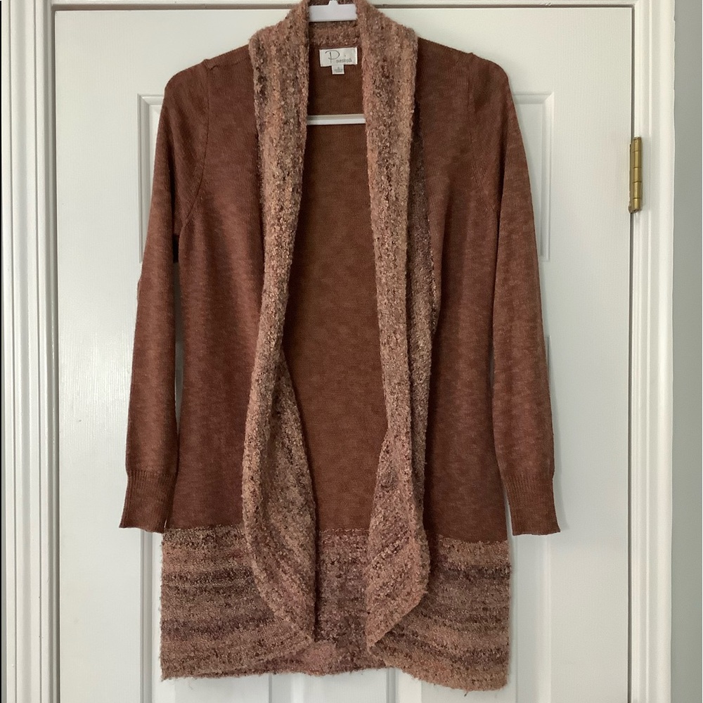 Ponsesa Boucle Trimmed Open Front Cardigan Duster
